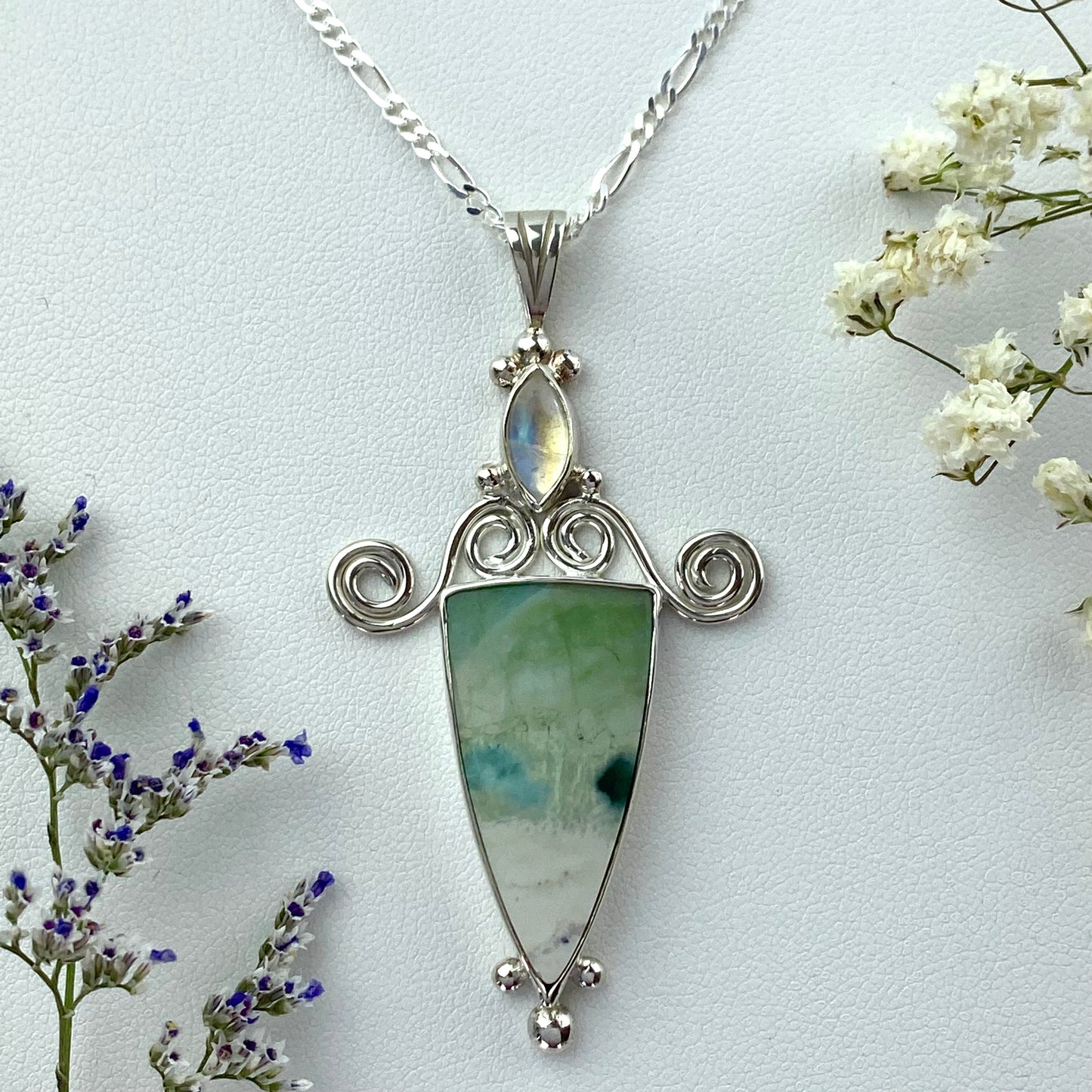 One of a Kind Bespoke Enchanted Opalized Wood & Moonstone Necklace